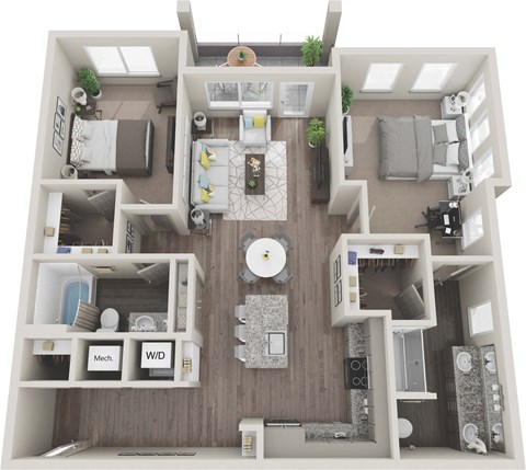 Floor plan for 2 beds, 2 baths, 1215 sqft